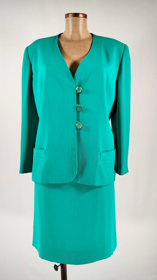 Traje de chaqueta y falda vintage Roset verde