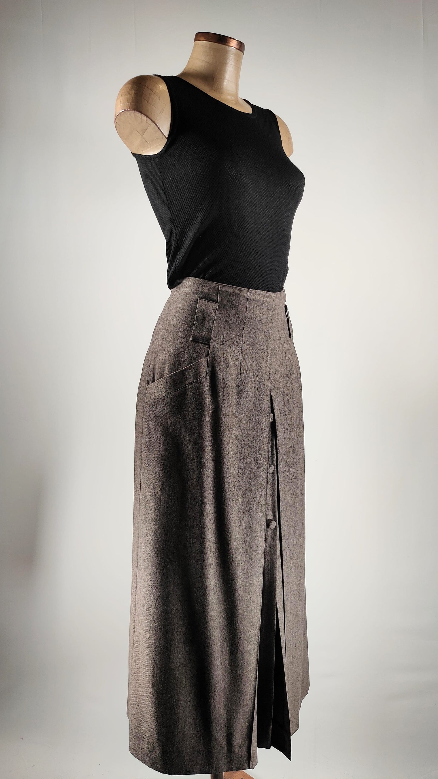 Falda de lana Vintage con obertura central